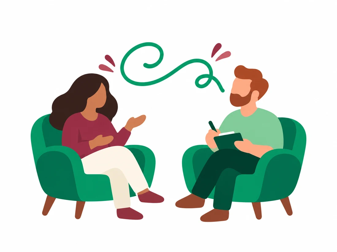 Illustration of a therapist and client talking